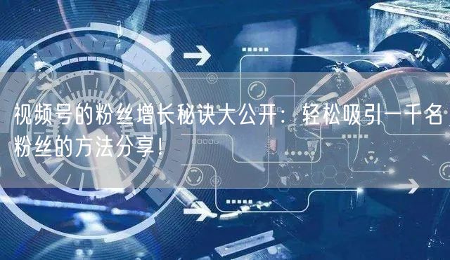 视频号的粉丝增长秘诀大公开：轻松吸引一千名粉丝的方法分享！