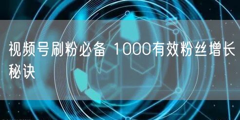 视频号刷粉必备 1000有效粉丝增长秘诀